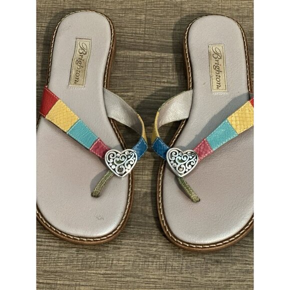 Brighton Orla Sandals Thong 7.5 Patchwork Leather Multicolor Heart With Box* - Picture 2 of 10